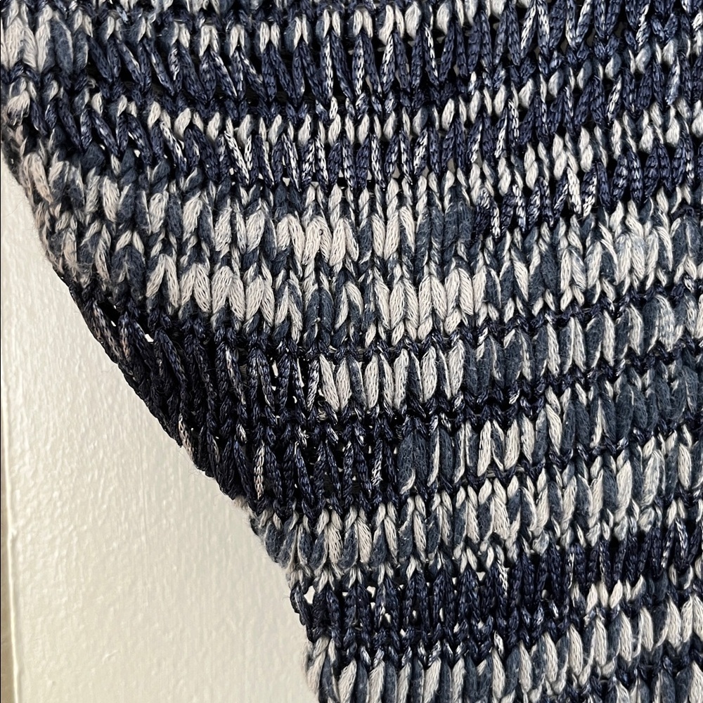 Eileen Fisher Open Knit Blue White Short Sleeve Top Size L Cotton Blend - Picture 10 of 15